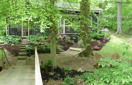 Wrightsville Cabin | Wrightsville Cabin: Outdoor Fire Pit: Hammock by the creek: Long Level Marina