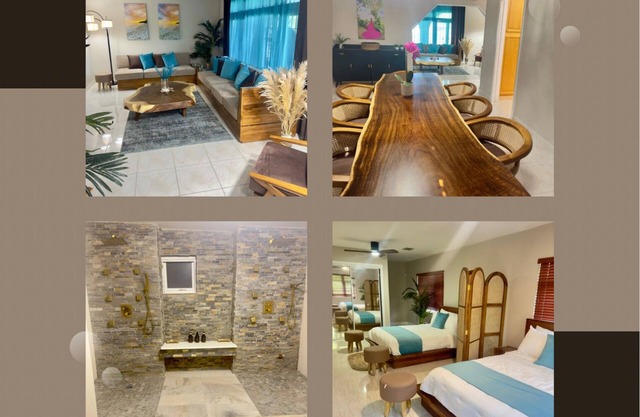1 King Bed, 2 Queen Beds, 2 Bunk Beds located 1.5 miles from the beach.