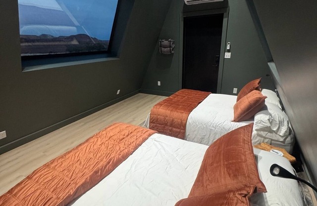 #54 Star-Gazing A-frame Cabin, 2 double beds, No Pets, Bathroom at bathhouse