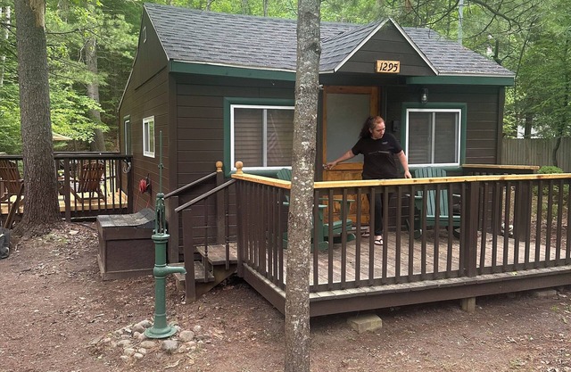 A Stream runs through it. Comfy little cabin with a stream by your bedroom.