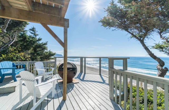 Beautiful oceanfront home with sweeping views, multiple decks, and pet friendly