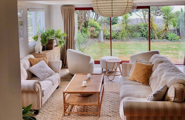 Bring the whole family to relax and enjoy this boho beachfront getaway.