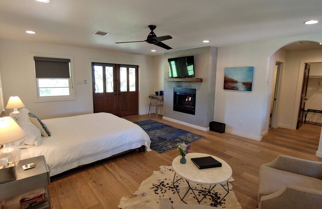 Charming hotel suite with stunning views of the Texas Hill Country.