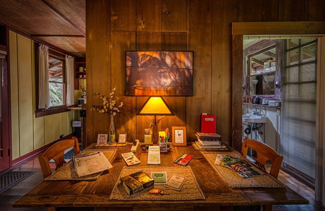 crater rim cabin garden view