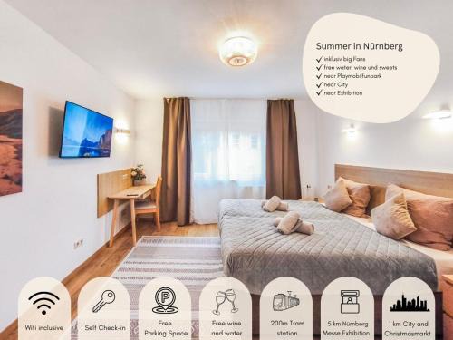 Falk Homes- Luxus Apartments, ideal für Geschäftsreisende & Familien - nahe Messe, im Zentrum Nürnbergs mit Balkon, Arbeitsplatz & Parkplatz, Handtücher & Bettwäsche, nähe Playmobilfunpark, self check-in