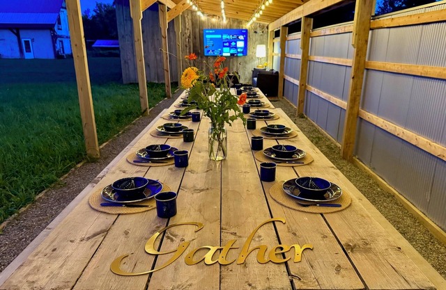 Gather at Hector Meadows Ranch: 4 curated spaces with fire pits, games and swimming pond!