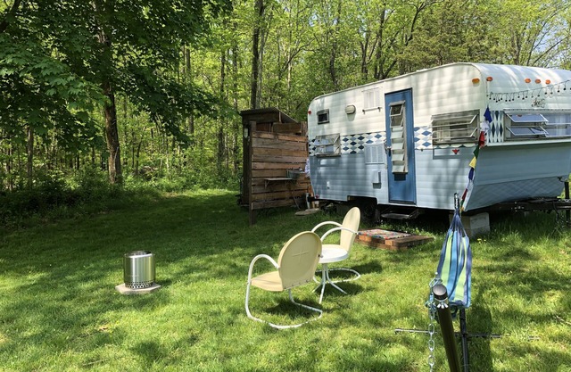Glamping with sheep in a renovated 1972 Ace camper on 48 acres