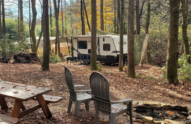 Hillside Deck Tent Camping on private wooded property.