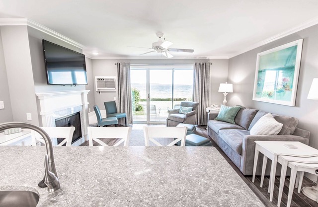 Lake Charlevoix Views | Private Patio | Steps to Sand & Shoreline |
