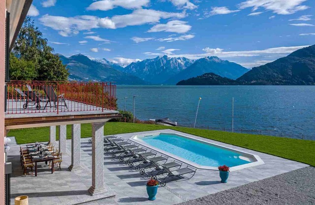 Lake Como lake front Villa rental for 28 people with pool, AC, Wi-Fi, walk to town