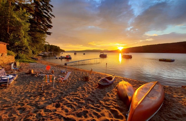 Lakefront home private beach on Schroon Lake