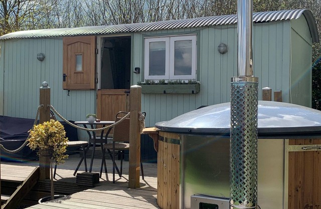 Large New Forest Shepherds Hut and Scandinavian Hot Tub with hydro massager