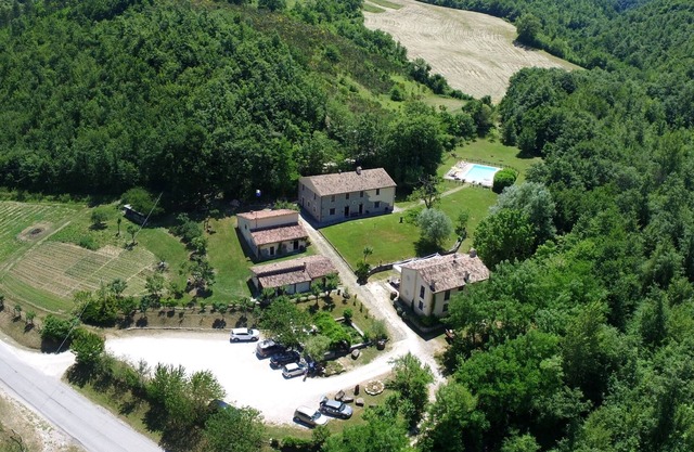 Located on the border between Marche and Umbria halfway between Gubbio and Urbino