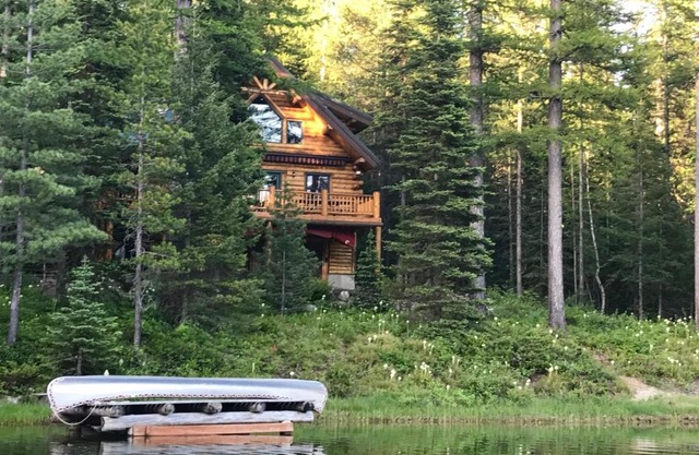 Log Cabin on Spoon Lake Near Glacier National Park