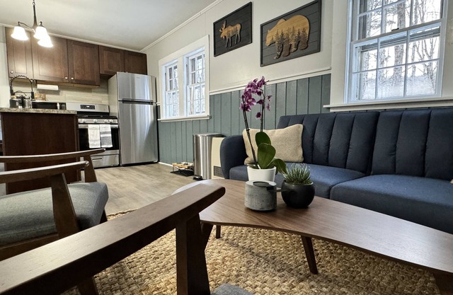 Pet-friendly rustic ski cottage! nNH Wooded Oasis, one mile to large Ski Resort!