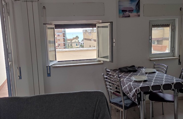 Sea view terrace 300 meters from the beach. and for the winter the fireplace.