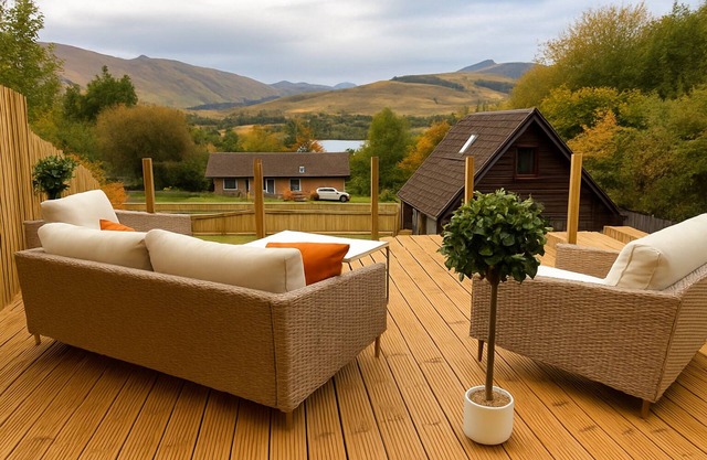 Self catering holiday chalet In Lochearnhead, mountain views, loch and local pub