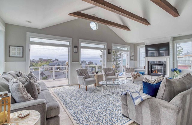 Sky-High Ocean View Home in Olivia Beach has Double Decks, Hot Tub, King Suite!