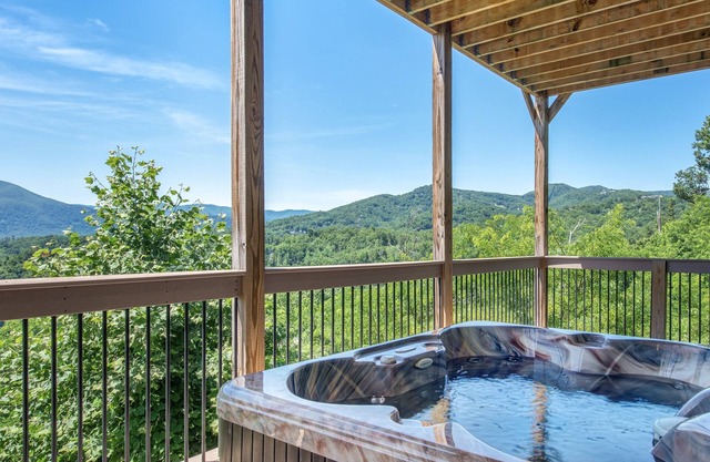 Stunning Mountainside Cabin with Panoramic Views, Hot Tub, Game Room + Pool Acce