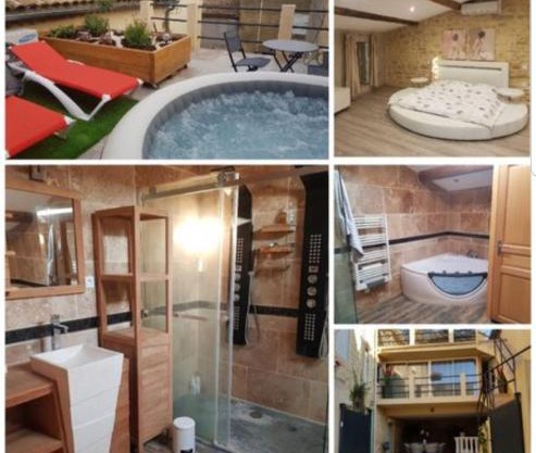 Suite de charme avec terrasse, spa extérieur et petit piscine