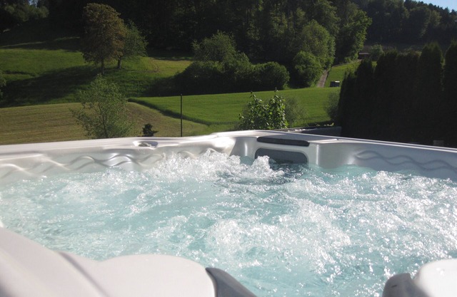 Sun terrace with Jacuzzi & shower experience with views of woods & meadows