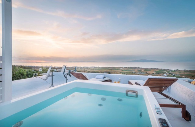Superb Santorini Suites | Fava Eco | Master Suite with Outdoor Private Jacuzzi.