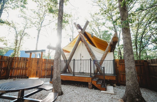The Henry Glamping Tent with Boat Dock at Rod N Reel Resort