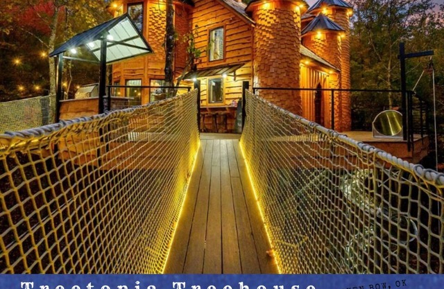 Treetopia Treehouse!Waterfall!3Story Slide!OutdoorBed!Nest Hottub!Sauna!