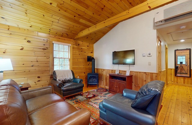 Unwind in this dog-friendly cabin with kitchen, firepit, WiFi & wooded views