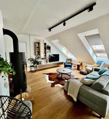 Banska Bystrica Apartment | BL - The Penthouse, 24hr Self Check-in, 2 Bedrooms, Fireplace, AC, Panoramic View from main Balcony, 3-minute walk to City Center