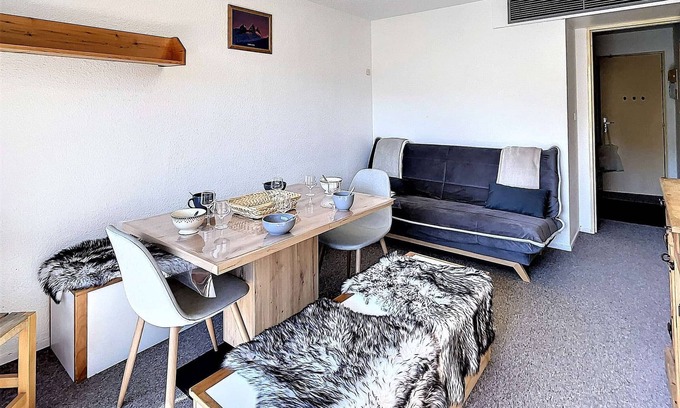 Le Corbier Apartment | Bright 2-Room Apartment with Balcony & Ski-In/Ski-Out Access