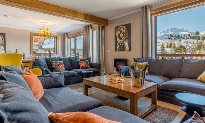 Belle Plagne Ski Chalet | Chalet, 50m from ski slopes, view mountain/street, sauna, terrace, balcony, fireplace or stove, tv
