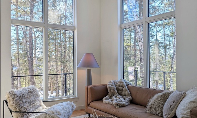 Bethel Ski Chalet | Cozy, sun filled mountain retreat w/45 private acres, hot tub, gym, car charger!