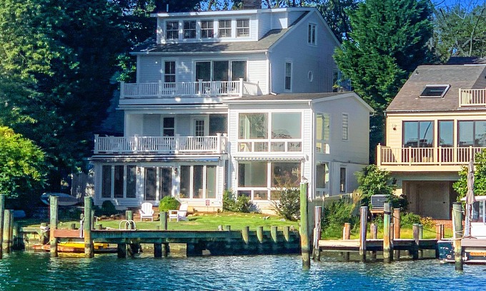 Historic District House | Dog-friendly riverfront home with dock, 2 balconies, waterside patio, & grill