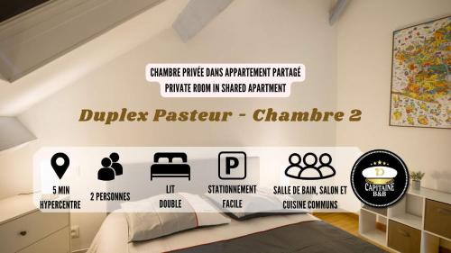 Troyes Apartment | Duplex Pasteur - Chambre 2 - Chambre Privée