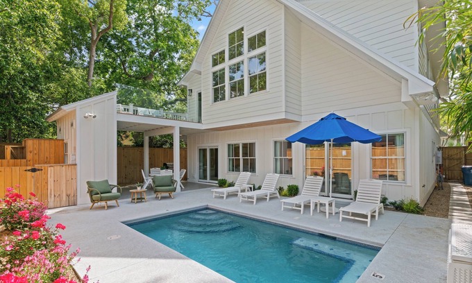 Demere Park House | Enchanted Hideaway, Stunning Home Steps Away from the Beach, Private Heated Pool!