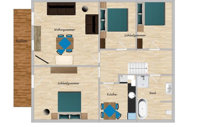 Uebersee Apartment | Ferienwohnung Hochgern 85qm, mit 3 Schlafzimmern und Balkon