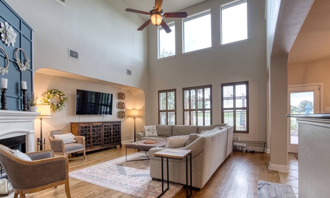 Buda House | Golf course view, private pool & hot tub, game room, theater, near Austin & SA!