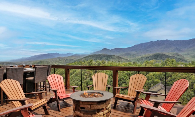 Chalet Village North Cabin | GORGEOUS Luxury Cabin! Staggering VIEWS! Theater! Gaming! HUGE Decks! Fire Pits!