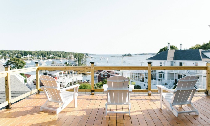 Boothbay Harbor Hotel | Greenleaf Inn Room 6 | Private Entry Executive King Suite, Large Balcony, Harbor Views!