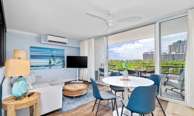 Waikiki Condo | Heart of Waikiki With Partial Ocean View! Washlet! AC, FREE Parking, Wi-Fi