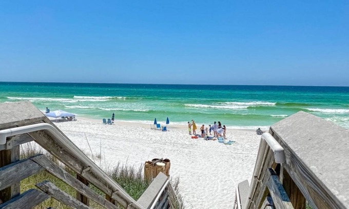 Village of Sugar Beach House | Heated Private Pool 30A Rental 'Seagrove Escape' Just Steps to Seagrove Beach!