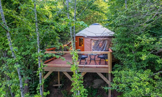 Cullowhee RV Rental | Holly Hideaway, Cozy Yurt, Pet Friendly, and Trails!
