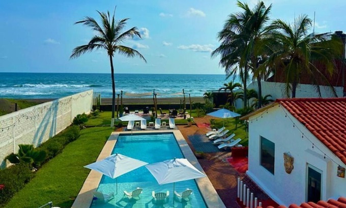 Cuyutlan House | HUGE BEACHFRONT GATED HACIENDA w/CASITA, POOL sleeps 16-18 MaxnVRBO Rated #1