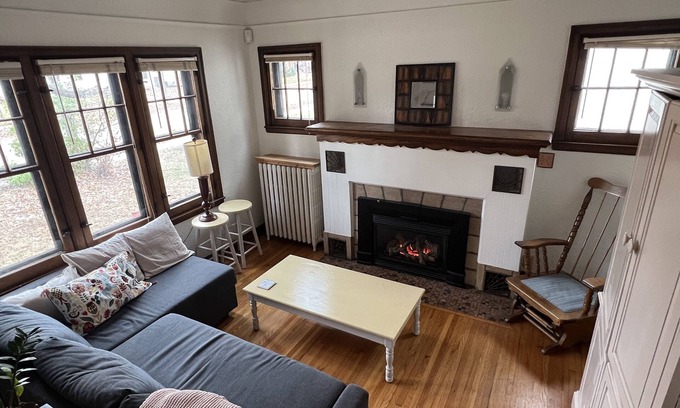 Victory House | Hygge House: fireplace and garage