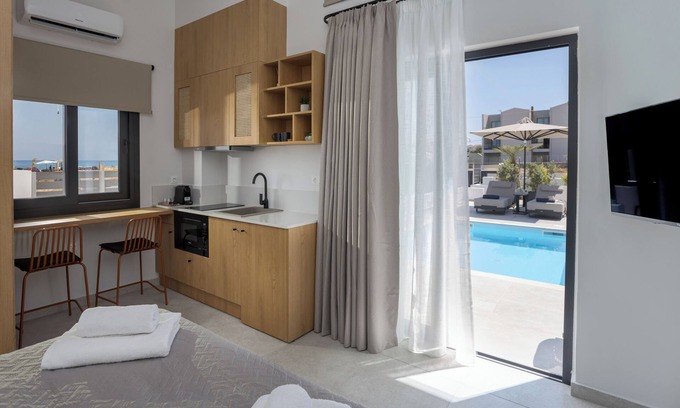 Kato Gouves Apartment | Junior Suite Private Pool.n Stylish Retreat in the Heart of Gouves