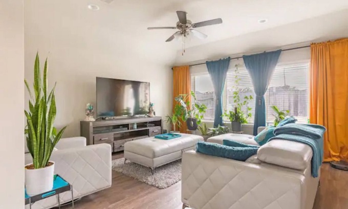 Missouri City House | Lake Olympia home seasonal pool, patio BBQ pit, & play area.
