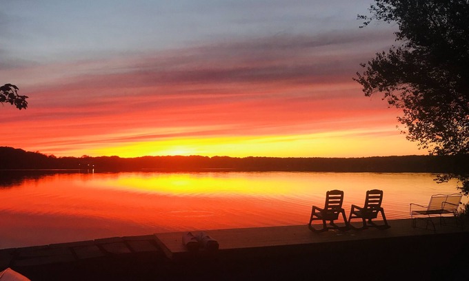 Pocono Lake House | Lakefront; amazing sunsets; dock; game room; fire pit, boats, hot tub; sleeps 8