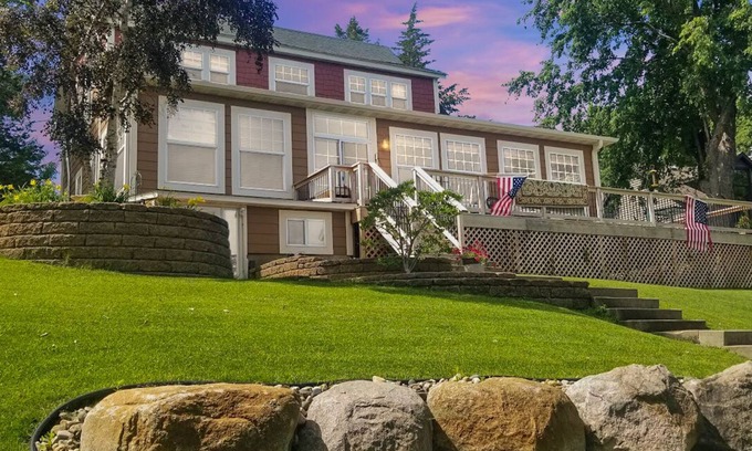 Clear Lake House | Large Family Lake Oasis with exquisite log furniture charm!