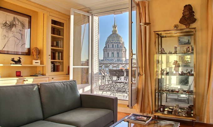 Faubourg Saint-Germain Apartment | Luxury 2 BD 2 BTH, balcony, great views of Invalides and Paris, insurance incl.
